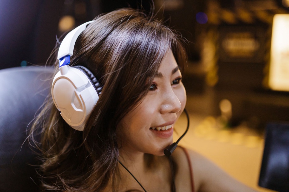 Close-up of a high-quality gaming headset and microphone