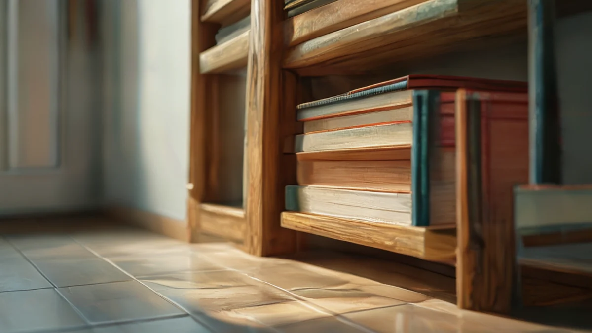 Una estantería escolar con varios niveles para libros.