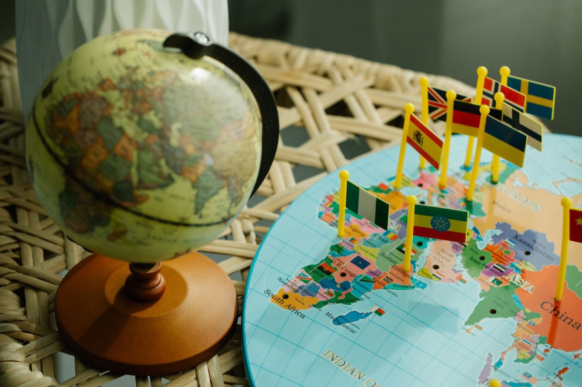 German flag with globe